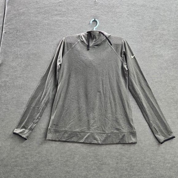 Nike Pro Women Sweatshirt Large Gray Hoodie Swoosh Logo Drawstring Pullover - Picture 1 of 10